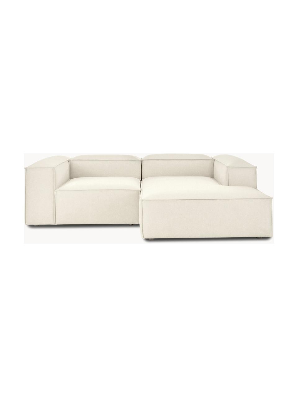 Narożna sofa modułowa Lennon, Tapicerka: poliester Dzięki tkaninie, Stelaż: lite drewno sosnowe z cer, Nogi: tworzywo sztuczne Materia, Tkanina w odcieniu złamanej bieli, S 238 x G 180 cm, prawostronna