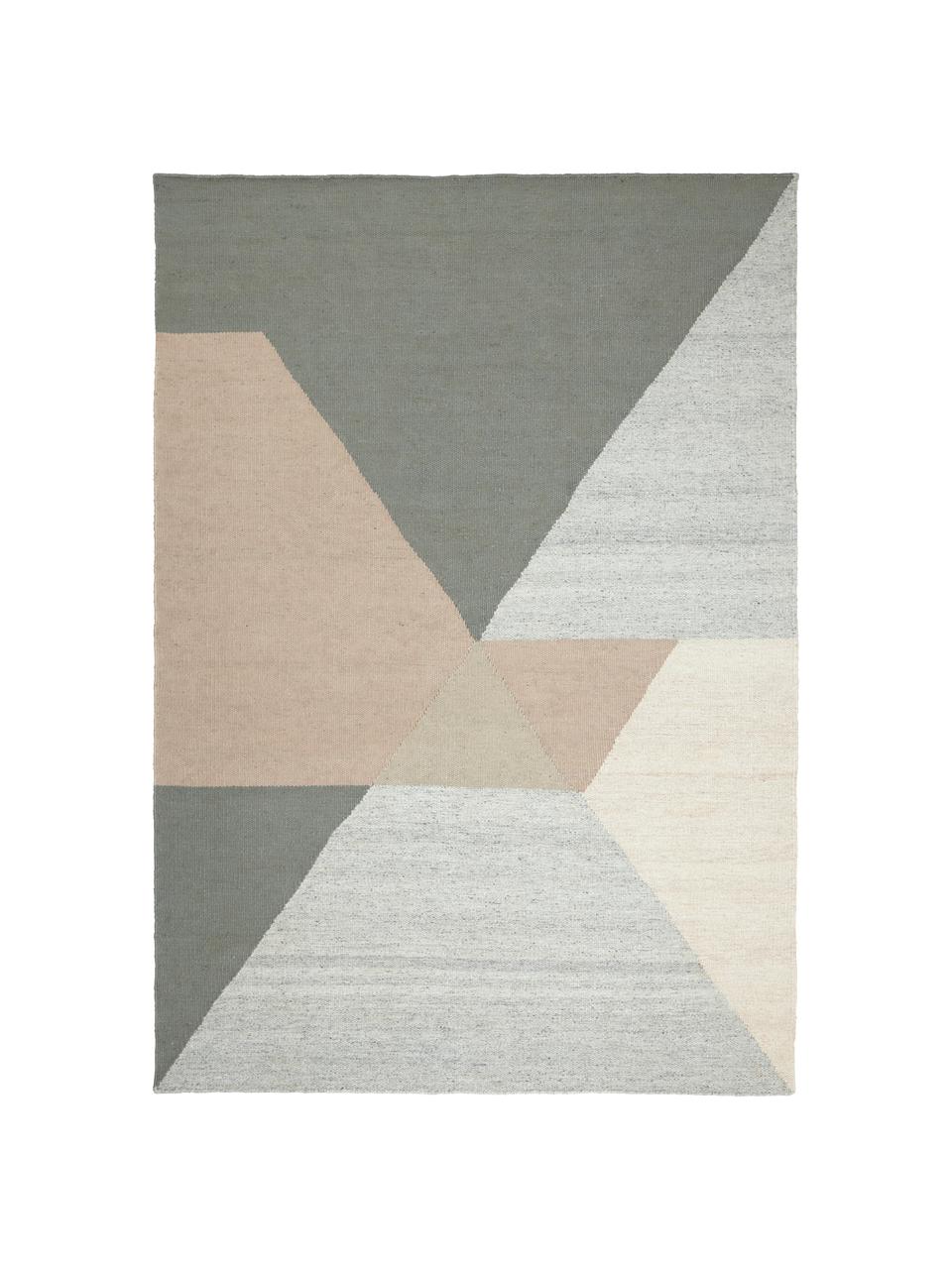 Ručně tkaný viskózový koberec s abstraktním vzorem Snefrid, 80 % viskóza, 20 % vlna, Zelená, šedá, béžová, Š 200 cm, D 300 cm (velikost L)