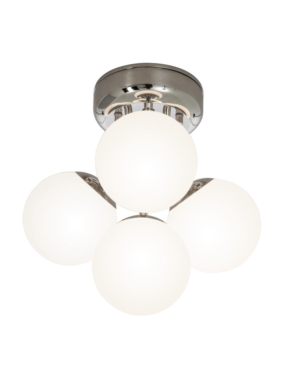 Lampada da soffitto bagno piccola con paralumi in vetro Nicosia, Paralume: vetro opale, Argentato, bianco, Ø 26 x Alt. 26 cm