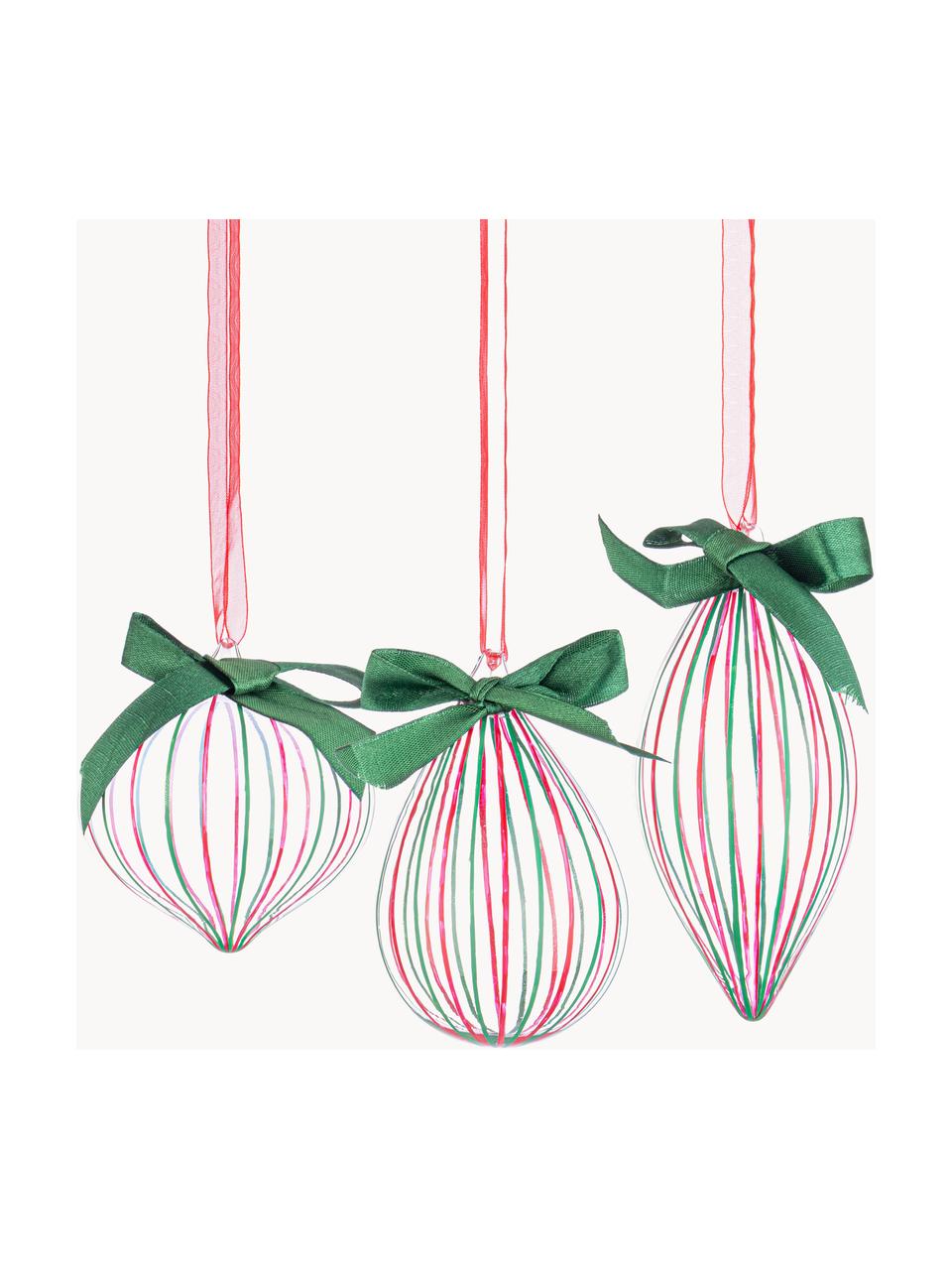 Set di 12 addobbi albero di Natale Stripe Trans, Vetro, Trasparente, verde, rosa, Set in varie misure