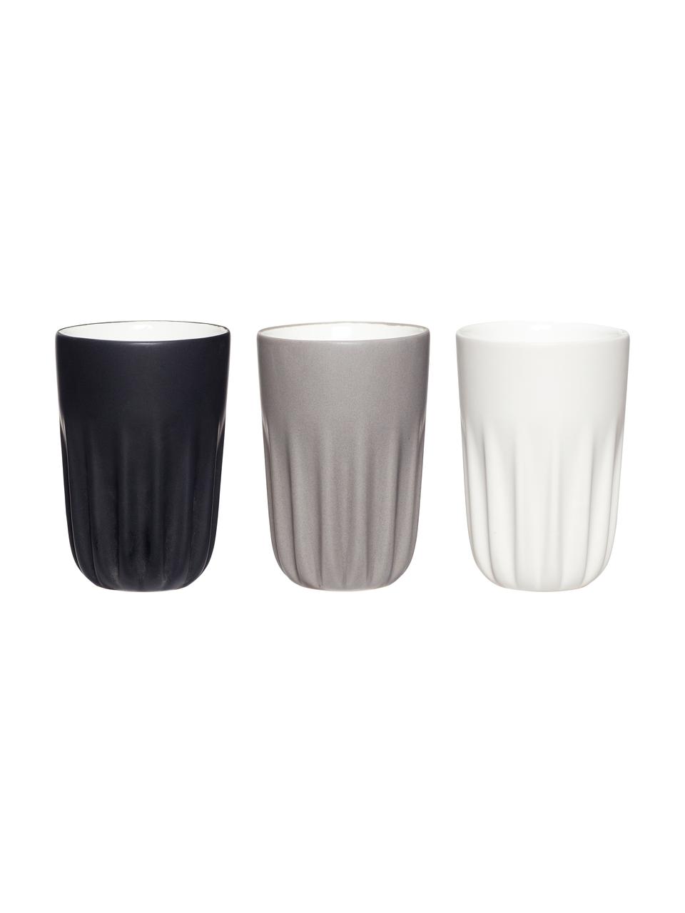 Keramik-Becher Erlang, 3er-Set, Keramik, Weiss, Schwarz, Grau, Ø 8 x H 12 cm