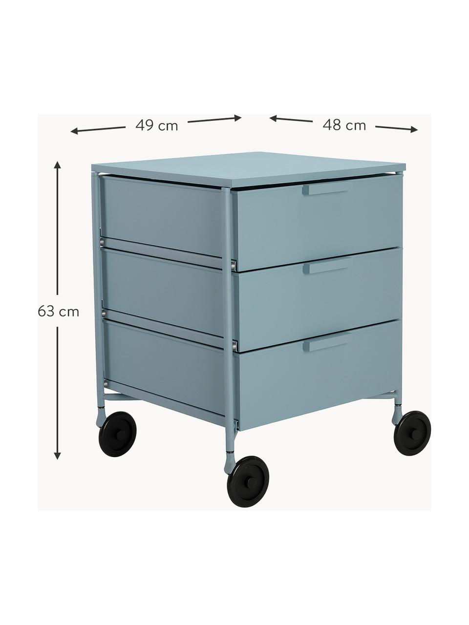 Rollcontainer Mobil mit 3 Schubladen, Thermoplastisches Technopolymer aus recyceltem Industrieausschuss, Graublau, B 49 x H 63 cm