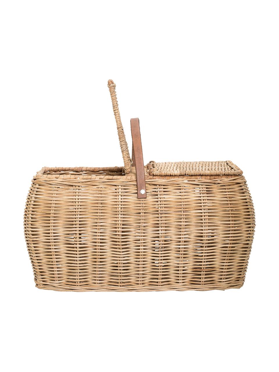 Cesto da picnic in rattan Gor, Manico: pelle, Marrone chiaro, Larg. 44 x Alt. 26 cm