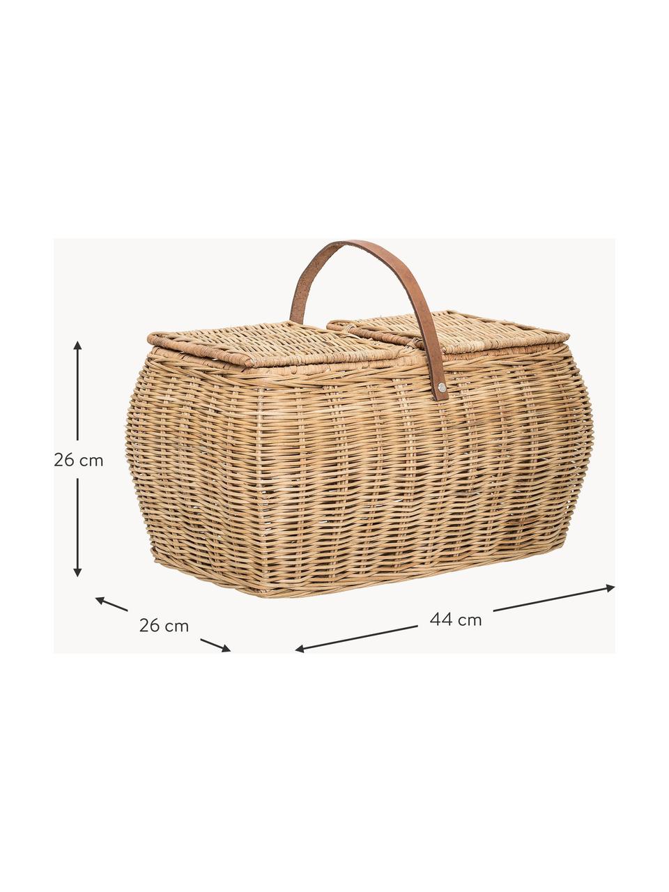 Cesta de picnic de ratán Gor, Cesta: ratán, Asa: cuero, Beige, An 44 x Al 26 cm