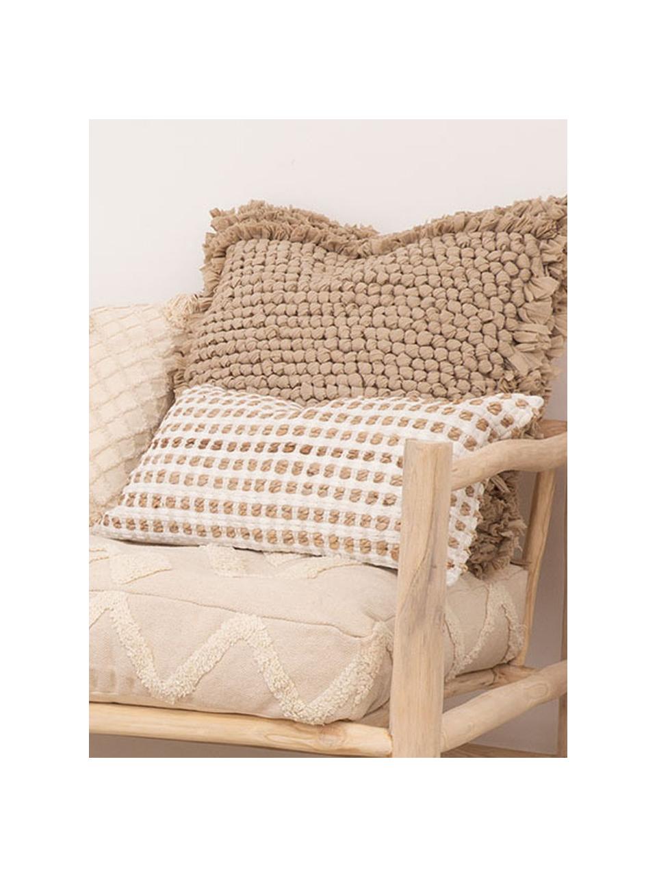 Federa arredo con dettagli in juta Fiesta, 55% cotone, 45% juta, Bianco, beige, Larg. 30 x Lung. 60 cm