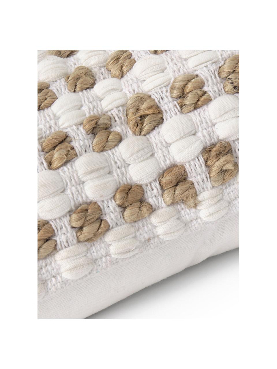 Kissenhülle Fiesta mit Jute-Details, 55% Baumwolle, 45% Jute, Weiss, Beige, 30 x 60 cm