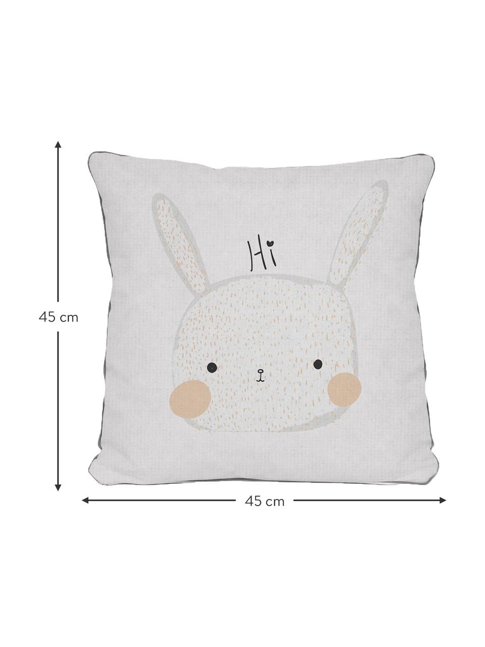 Federa con coniglietto Rabbit, Poliestere, Bianco, beige, grigio, nero, Larg. 45 x Lung. 45 cm