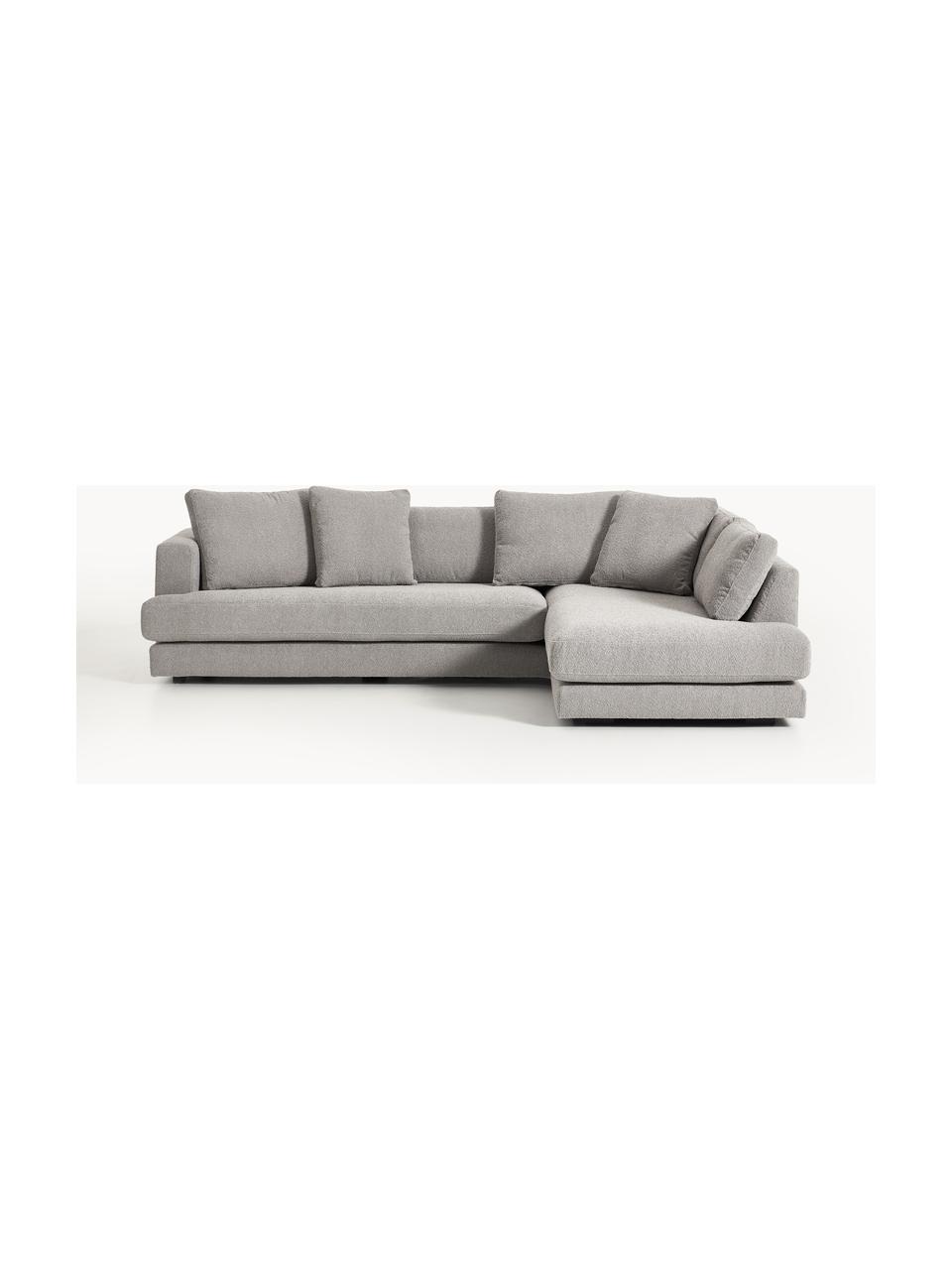 Sofa narożna Bouclé Tribeca, Tapicerka: Bouclé (93% poliester, 6%, Stelaż: drewno bukowe, drewno sos, Nogi: drewno sosnowe Ten produk, Szary Bouclé, S 274 x G 192 cm, prawostronna