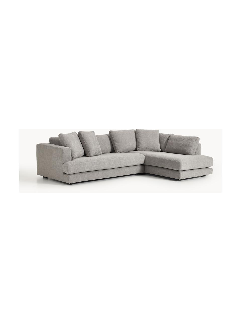 Sofa narożna Bouclé Tribeca, Tapicerka: Bouclé (93% poliester, 6%, Stelaż: drewno bukowe, drewno sos, Nogi: drewno sosnowe Ten produk, Szary Bouclé, S 274 x G 192 cm, prawostronna