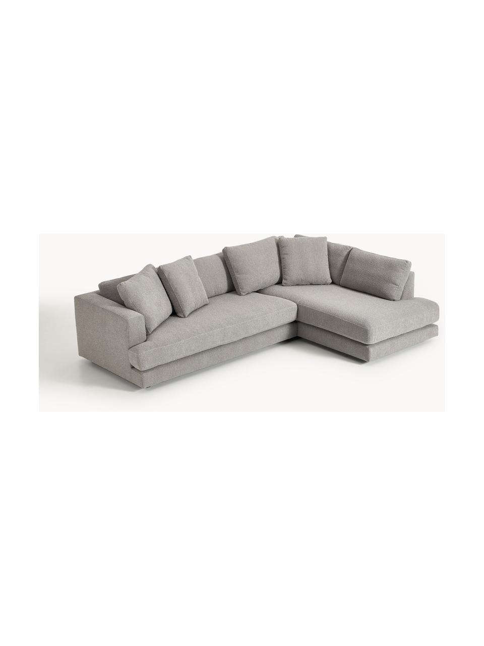 Sofa narożna Bouclé Tribeca, Tapicerka: Bouclé (93% poliester, 6%, Stelaż: drewno bukowe, drewno sos, Nogi: drewno sosnowe Ten produk, Szary Bouclé, S 274 x G 192 cm, prawostronna