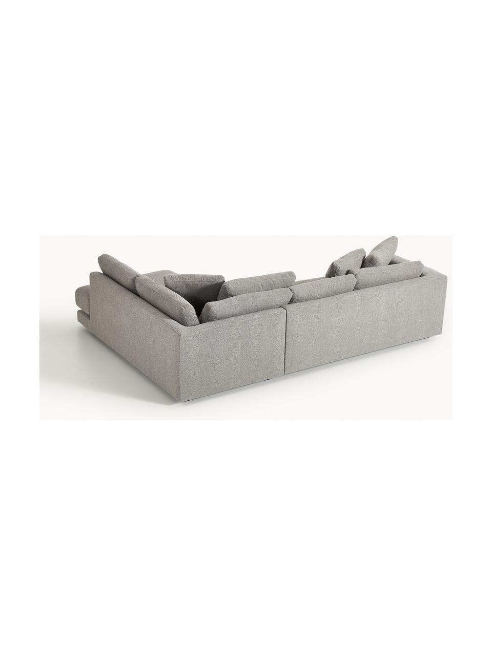 Sofa narożna Bouclé Tribeca, Tapicerka: Bouclé (93% poliester, 6%, Stelaż: drewno bukowe, drewno sos, Nogi: drewno sosnowe Ten produk, Szary Bouclé, S 274 x G 192 cm, prawostronna