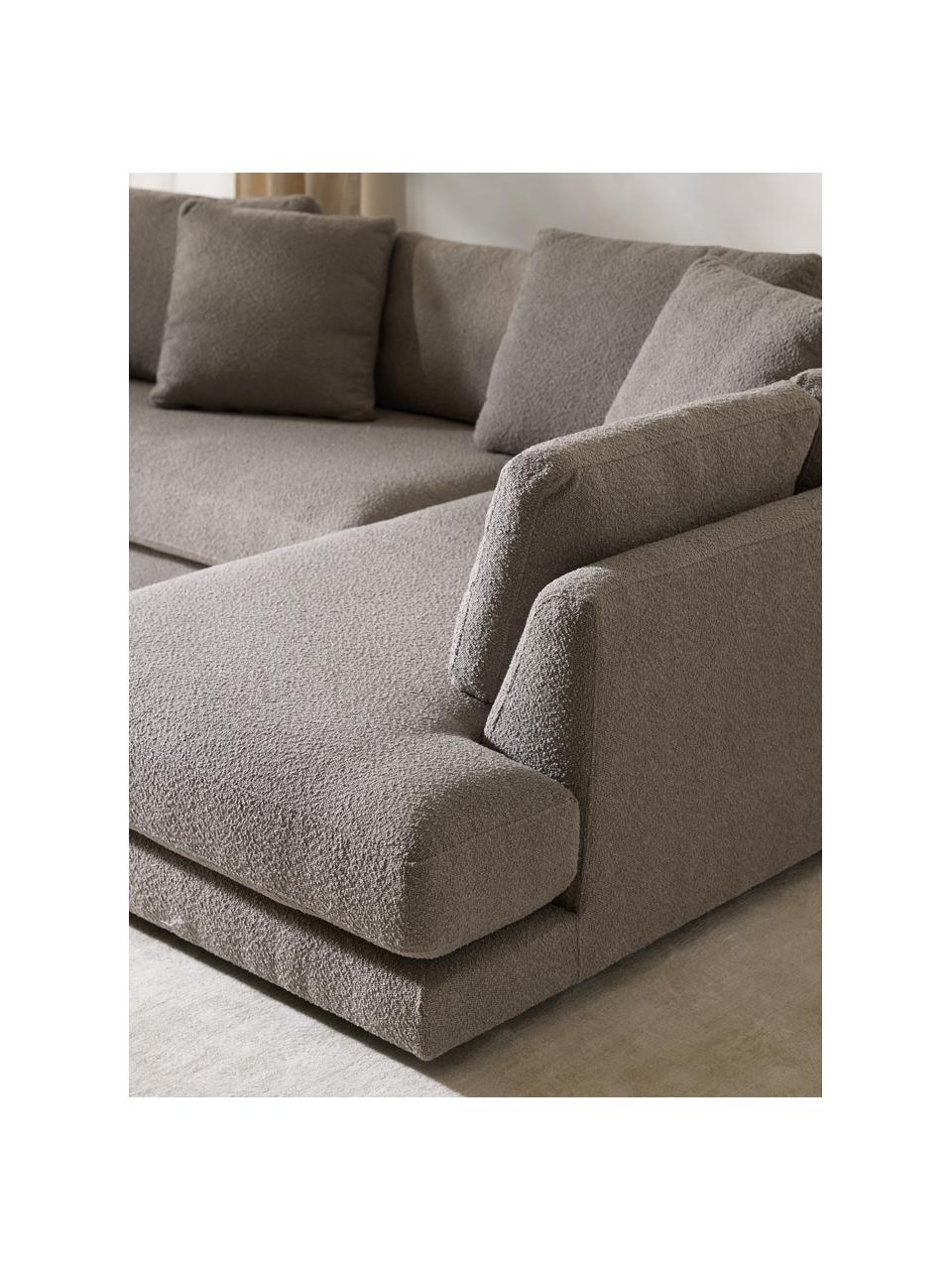 Sofa narożna Bouclé Tribeca, Tapicerka: Bouclé (93% poliester, 6%, Stelaż: drewno bukowe, drewno sos, Nogi: drewno sosnowe Ten produk, Szary Bouclé, S 274 x G 192 cm, prawostronna