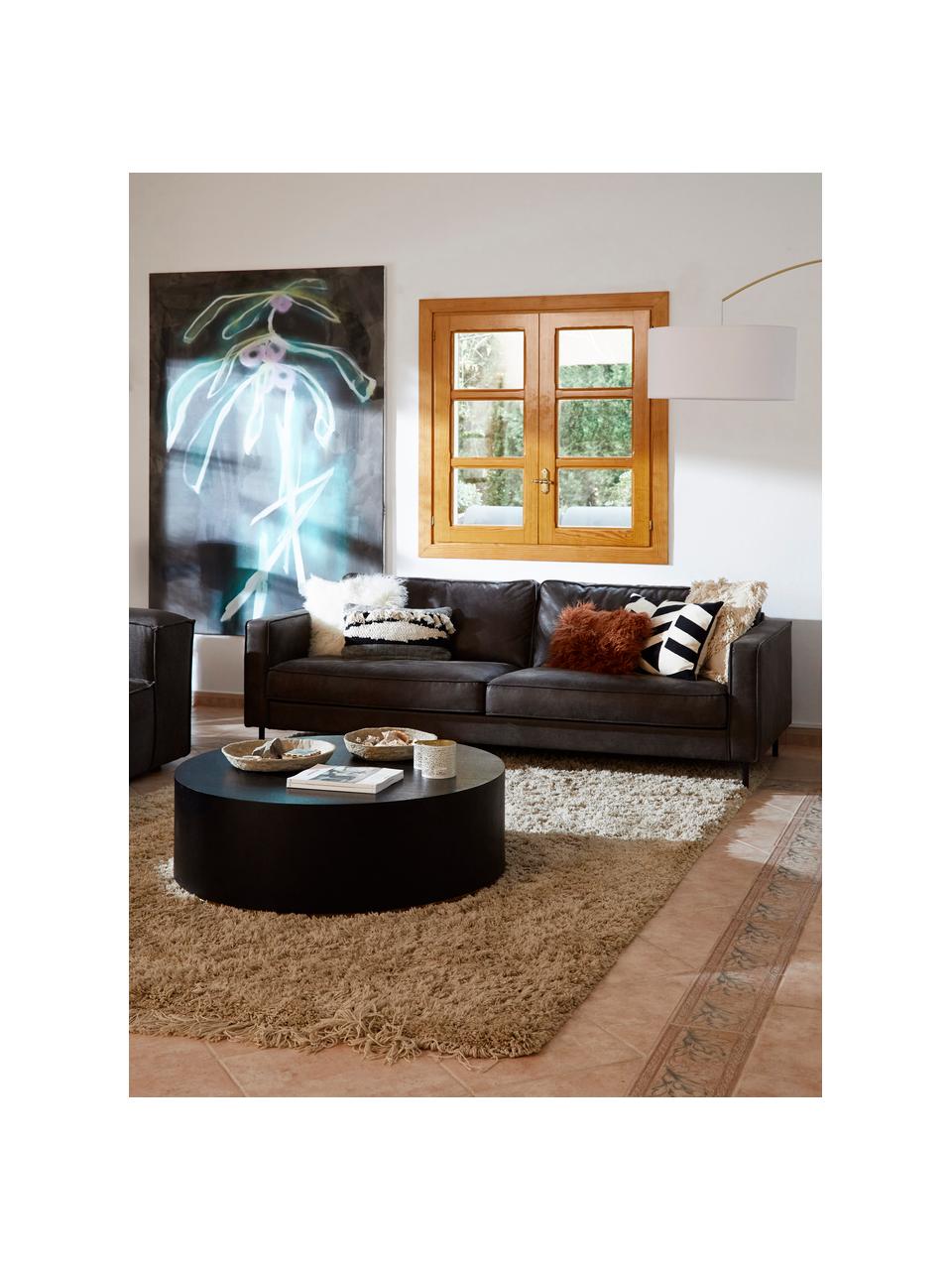 Divano 3 posti in pelle riciclata Hunter, Rivestimento: pelle riciclata (70% pell, Struttura: legno di pino massiccio c, Piedini: metallo verniciato a polv, Pelle grigio marrone, Larg. 219 x Prof. 90 cm