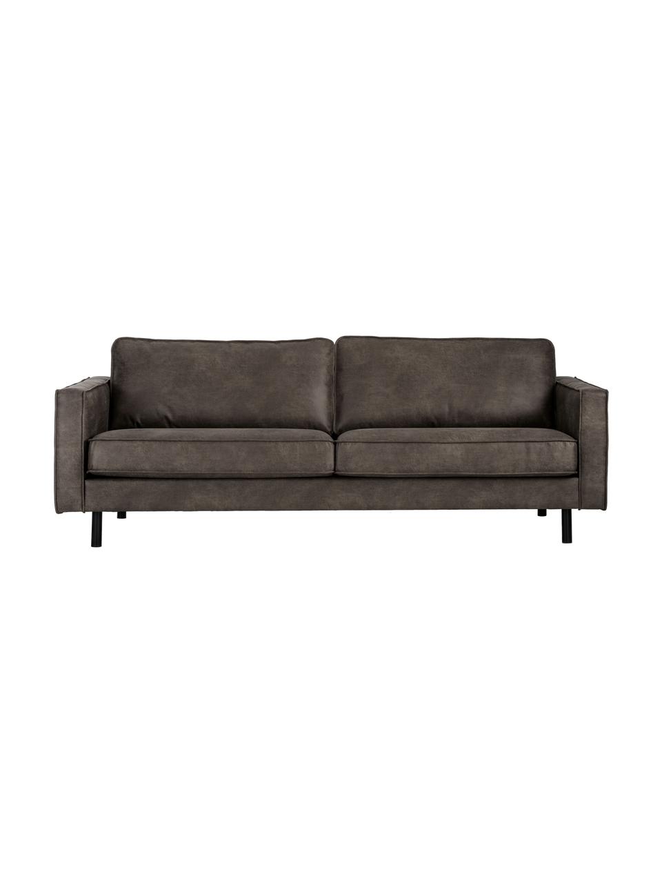 Bank Hunter (3-zits) van gerecycled leer, Bekleding: gerecycled leer (70% leer, Frame: massief grenenhout en vez, Poten: gepoedercoat metaal, Leer bruingrijs, B 219 x D 90 cm