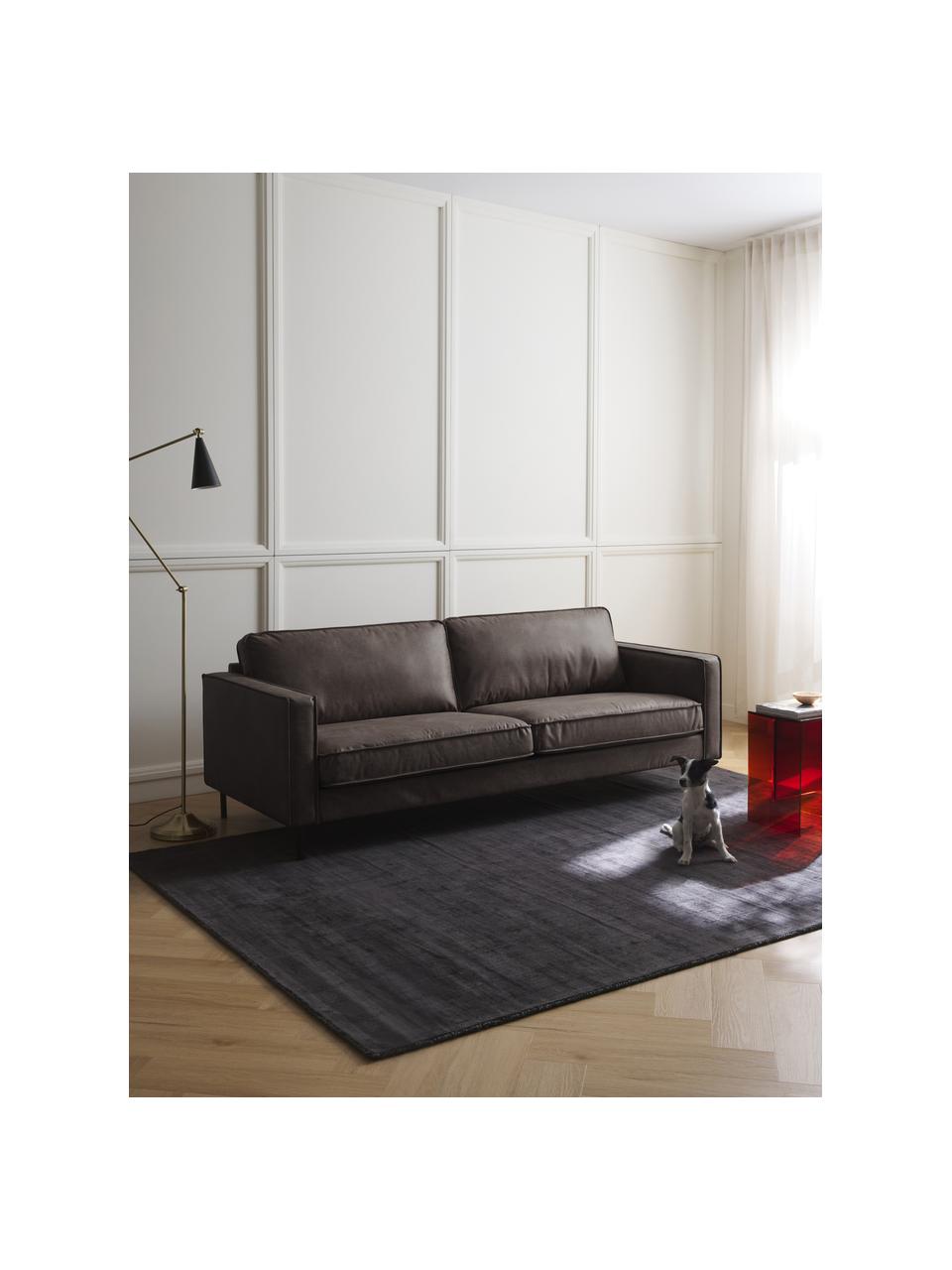 Sofa Hunter (3-Sitzer) aus recyceltem Leder, Bezug: Recyceltes Leder (70% Led, Gestell: Massives Kiefernholz und , Füße: Metall, pulverbeschichtet, Leder Anthrazit, B 219 x T 90 cm