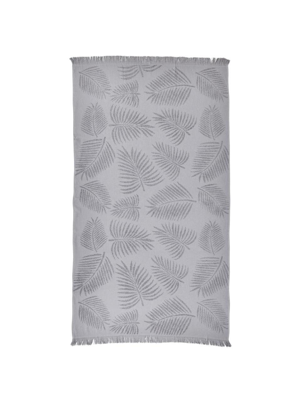 Telo mare in cotone Capri Palm Leaves, Grigio argento, Larg. 90 x Lung. 160 cm