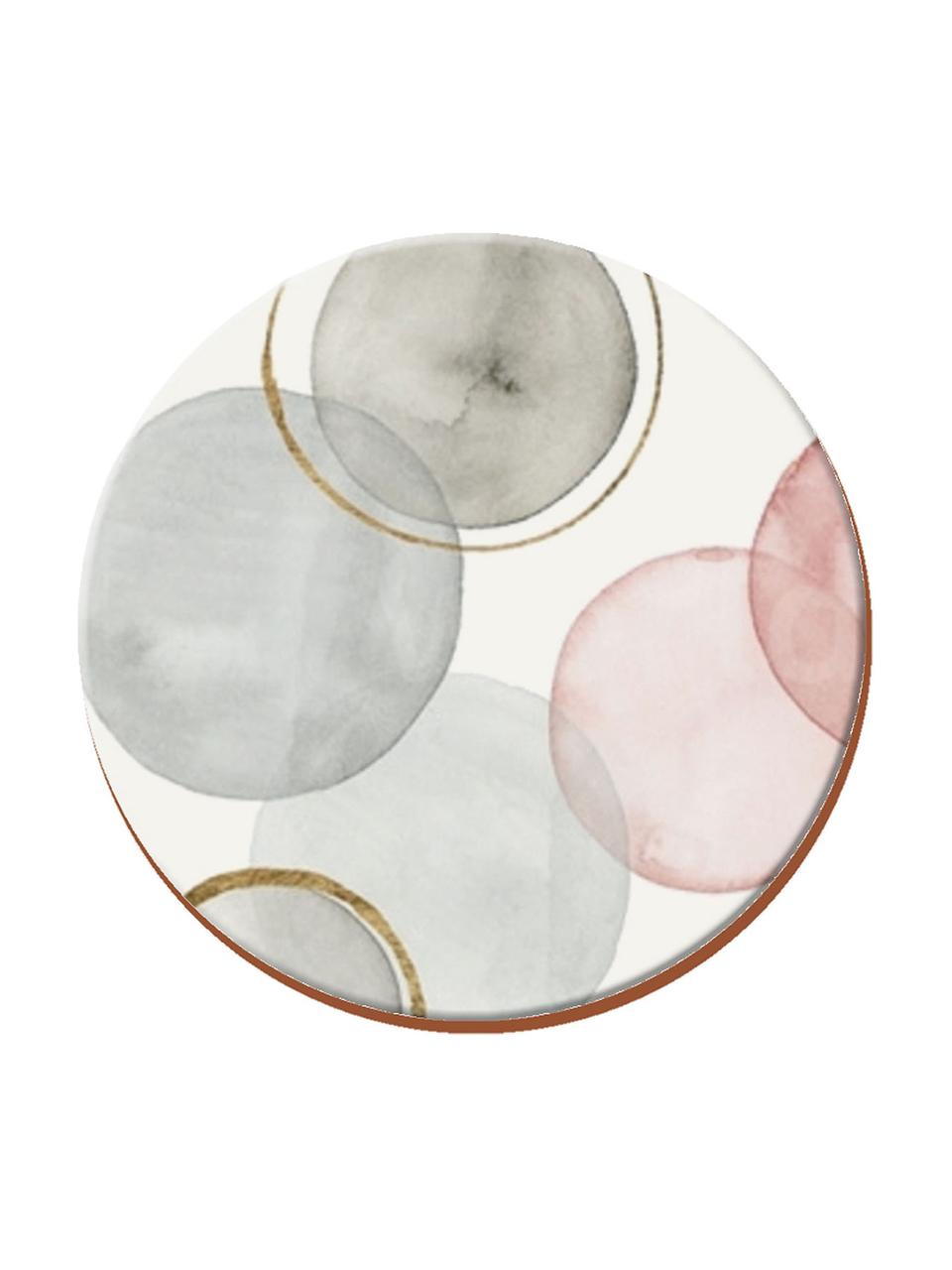 Posavasos Gilded Spheres, 4 uds., Corcho, Blanco, gris, rosa, Ø 12 cm