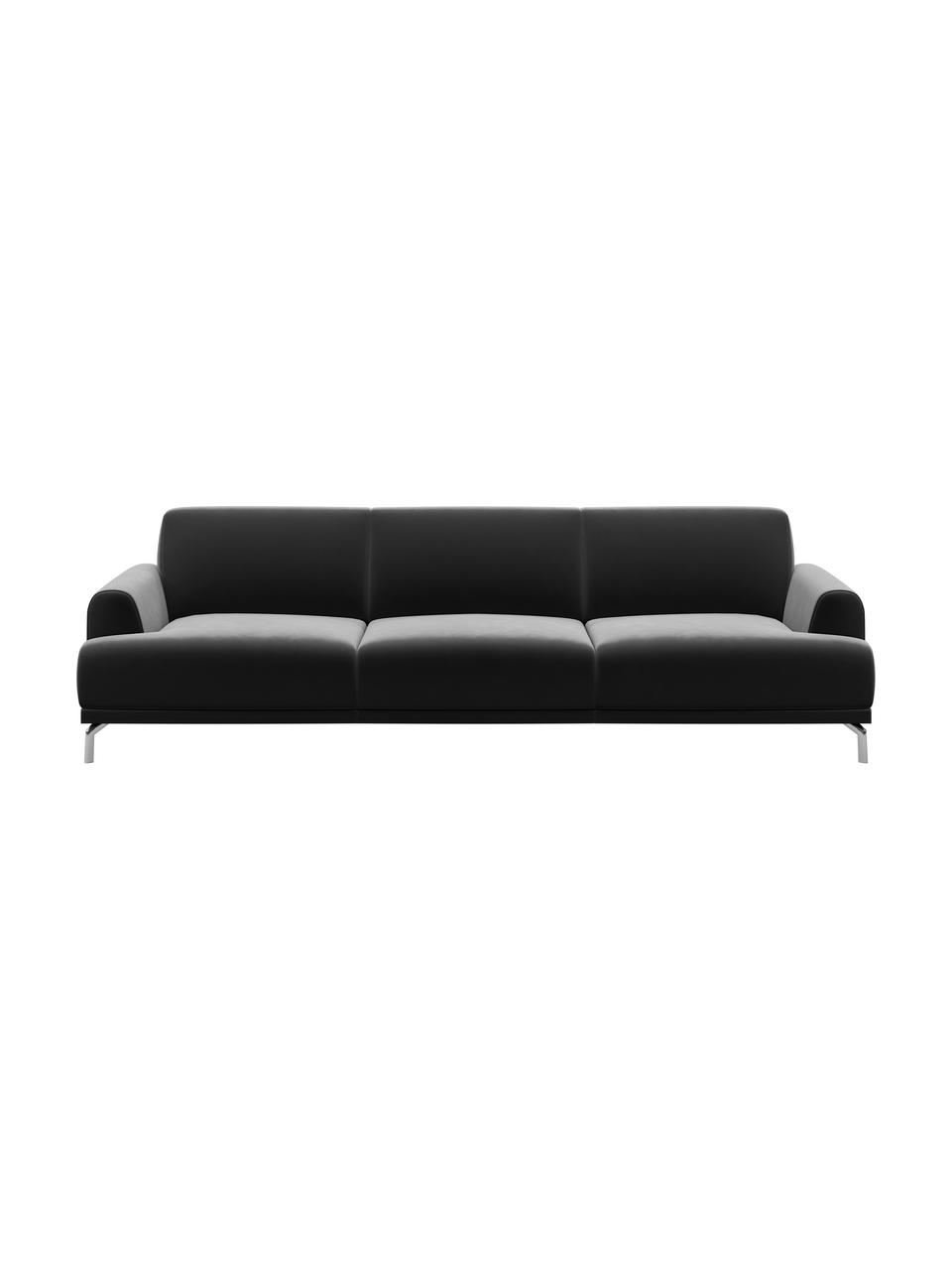 Sofa z aksamitu Puzo (3-osobowa), Tapicerka: 100% aksamit poliestrowy,, Nogi: metal lakierowany, Ciemny szary, S 240 x G 84 cm