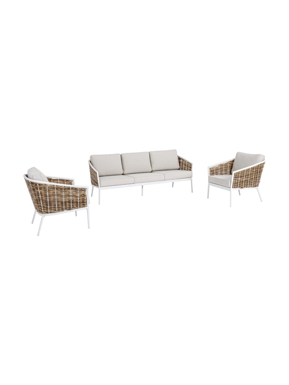 Garten-Lounge-Set Maribela, 3-tlg., Bezug: 100% Polypropylen, Gestell: Aluminium, pulverbeschich, Weiss, Beige, Hellbraun, Set mit verschiedenen Grössen