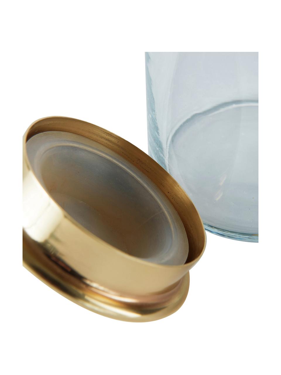 Aufbewahrungsdose Dorotea, Dose: Glas, Deckel: Metall beschichtet, Transparent, Messingfarben, Ø 9 x H 16 cm