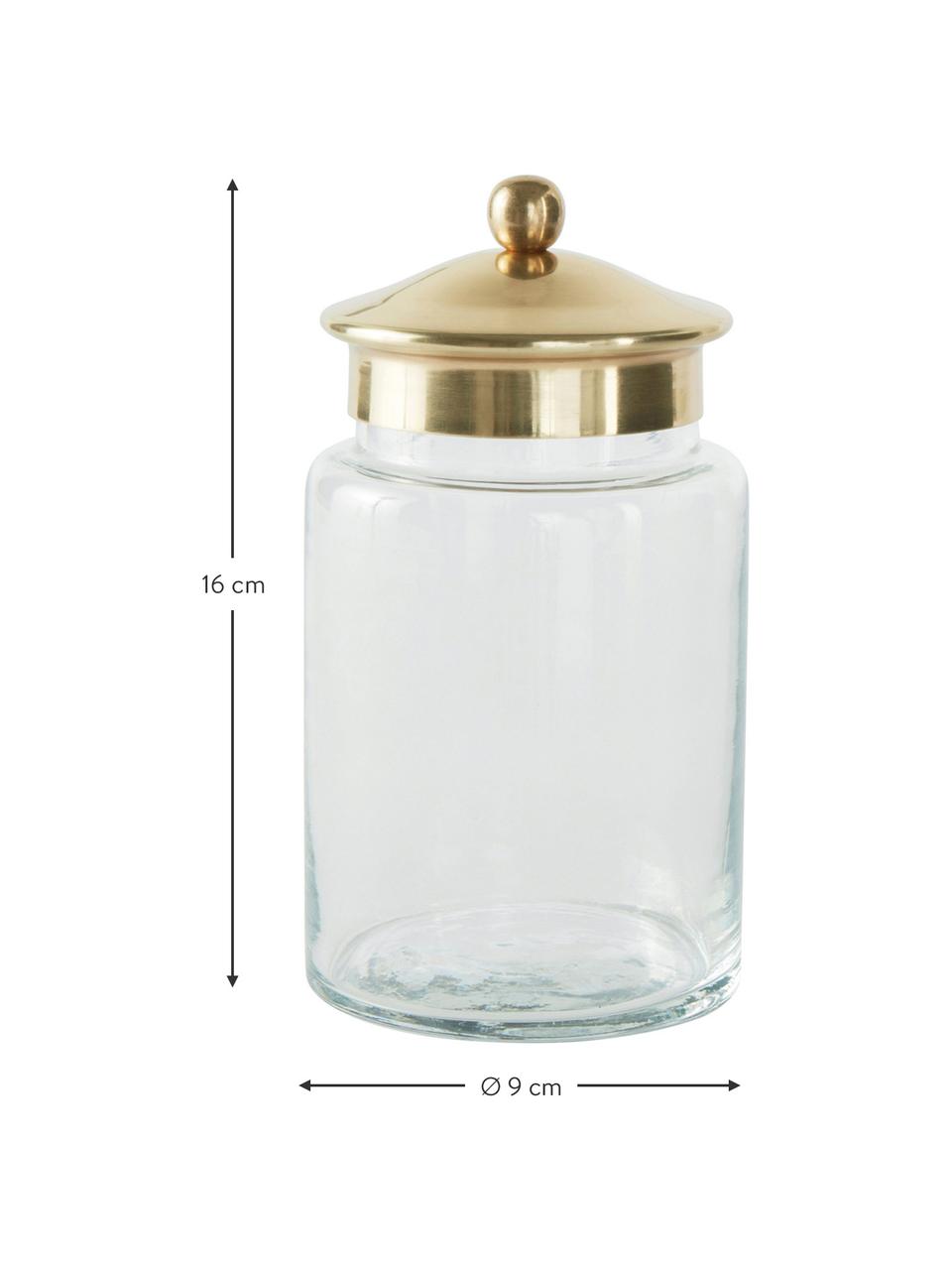 Opbergpot Dorotea, Pot: glas, Deksel: metaal gecoat, Transparant, messingkleurig, Ø 9 x H 16 cm