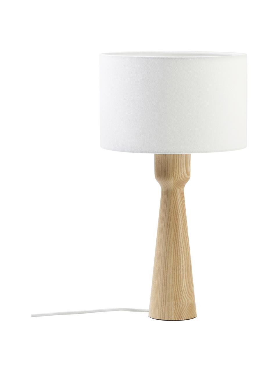 Lampada da tavolo in legno di frassino chiaro Jascha, Base della lampada: legno di frassino certifi, Paralume: tessuto in look lino, Legno chiaro, Ø 24 x Alt. 43 cm