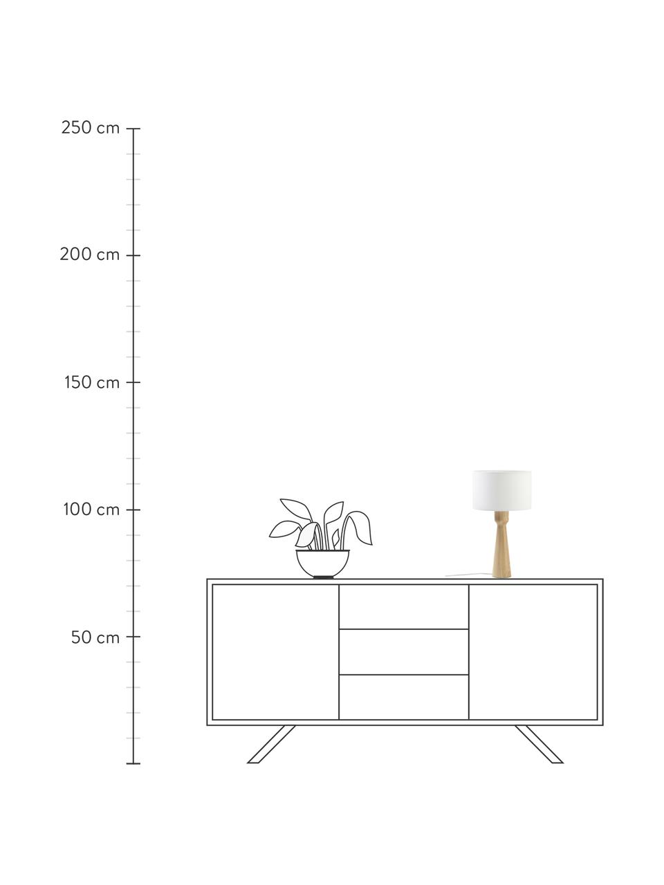 Tischlampe Jascha aus hellem Eschenholz, Lampenfuß: Eschenholz, FSC-zertifizi, Lampenschirm: Stoff in Leinenoptik, Helles Eschenholz, Weiß, Ø 24 x H 43 cm