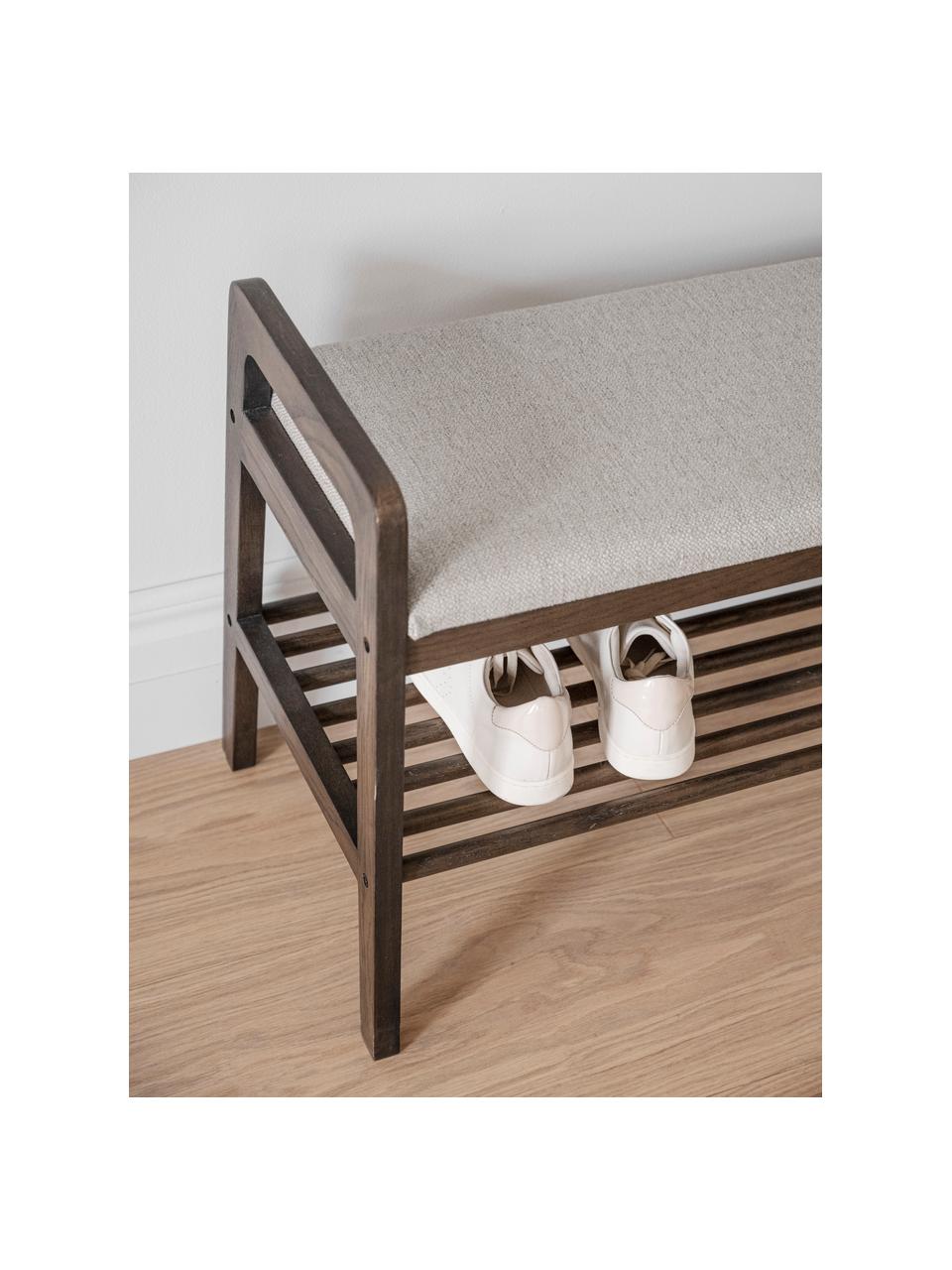 Panca imbottita con ripiano in legno di quercia Inverness, Rivestimento: tessuto, Struttura: legno di quercia, Tessuto beige, legno di quercia, Larg. 75 x Alt. 55 cm