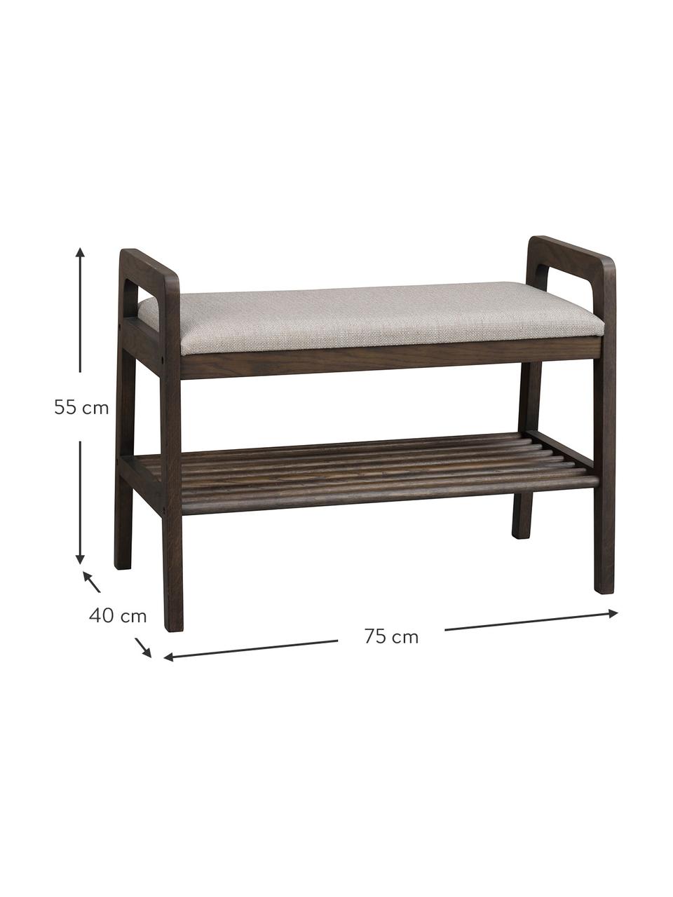 Polsterbank Inverness mit Ablage aus Eichenholz, Bezug: Stoff, Gestell: Eichenholz, Stoff Beige, Eichenholz, B 75 x H 55 cm