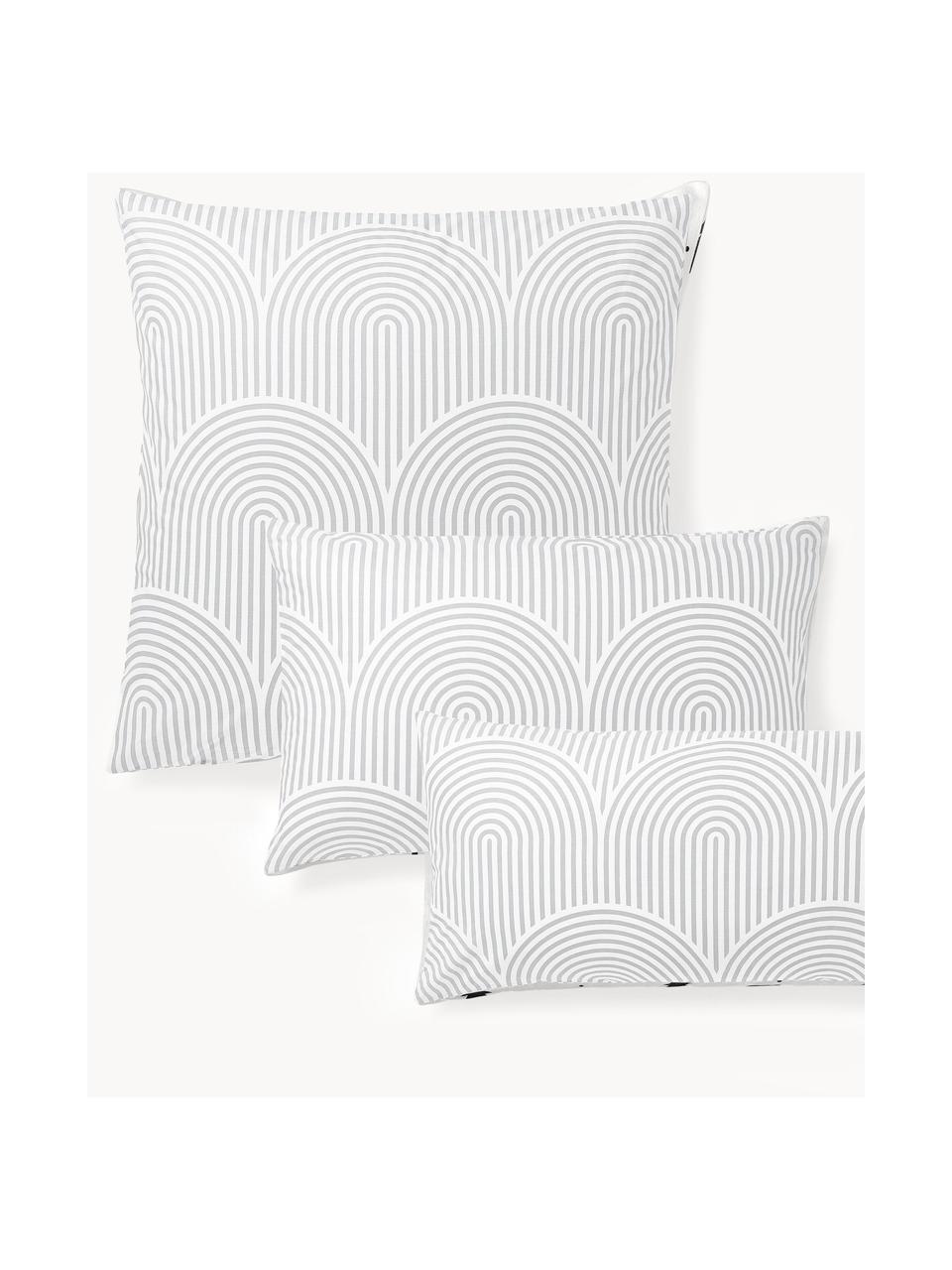 Funda de almohada de algodón Arcs, Gris, blanco, An 45 x L 110 cm