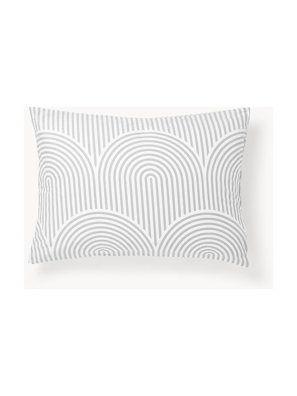 Funda de almohada de algodón Arcs, Gris, blanco, An 45 x L 110 cm