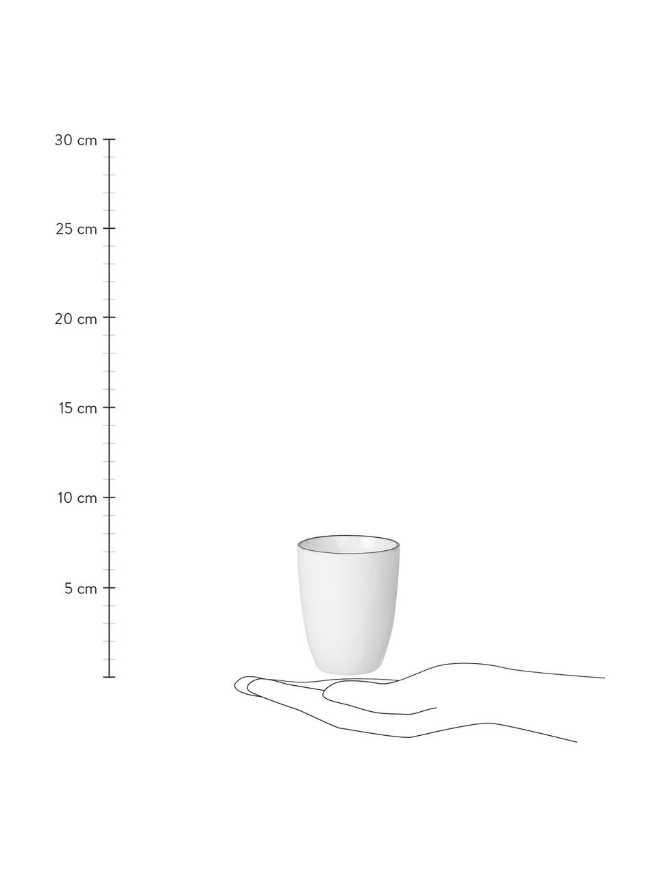 Tazas de café expresso artesanales de porcelana Salt, 4 uds., Porcelana, Blanco crudo con borde negro, Ø 6 x Al 8 cm, 100 ml