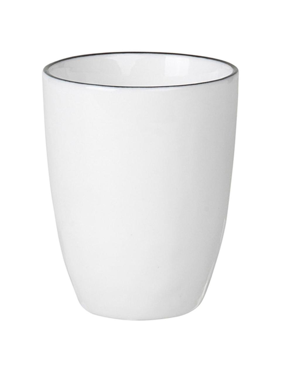 Tazas de café expresso artesanales de porcelana Salt, 4 uds., Porcelana, Blanco crudo con borde negro, Ø 6 x Al 8 cm, 100 ml