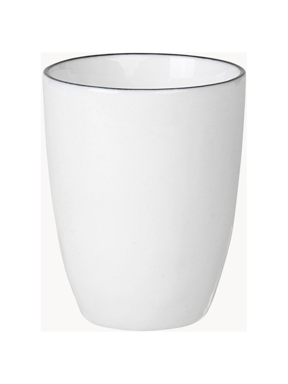 Ručne vyrobený hrnček na espresso z porcelánu Salt, 4 ks, Porcelán, Lomená biela s čiernym okrajom, Ø 6 x V 8 cm, 100 ml