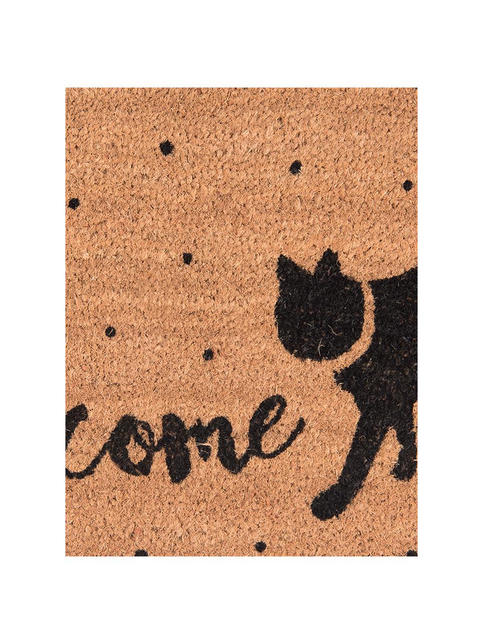 Deurmat Welcome Cat, Bovenzijde: kokosvezels, Onderzijde: PVC, Bruin, zwart, B 45 x L 75 cm