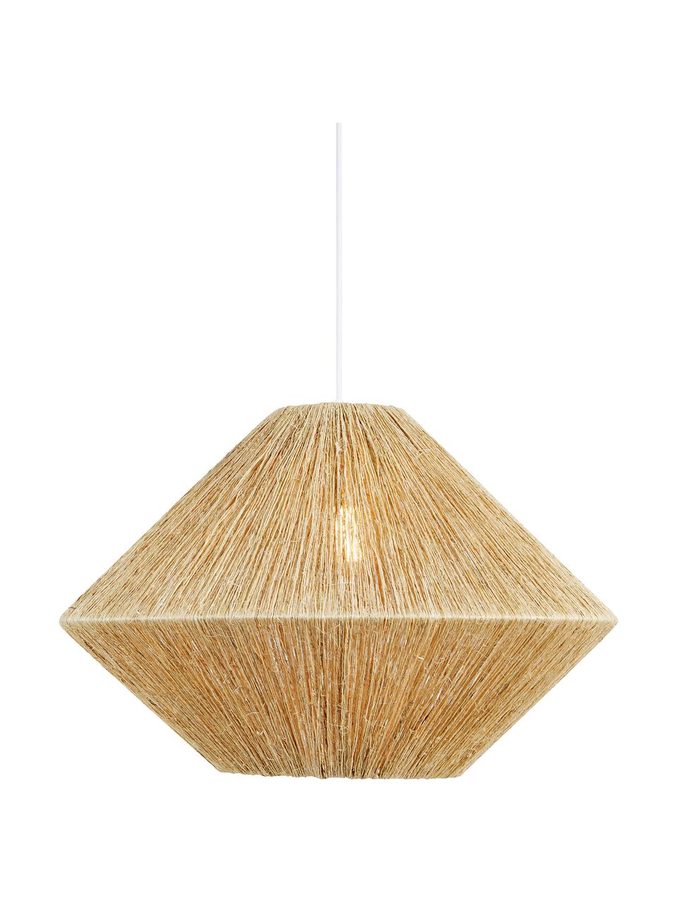 Grote hanglamp Straw van rotan, Lampenkap: rotan, Baldakijn: gecoat metaal, Beige, wit, Ø 60 x H 39 cm