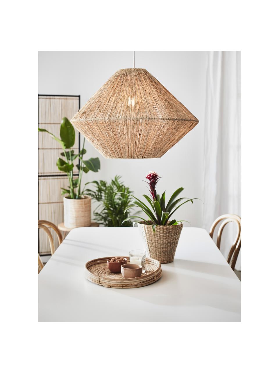 Grosse Pendelleuchte Straw aus Rattan, Lampenschirm: Rattan, Baldachin: Metall, beschichtet, Beige, Weiss, Ø 60 cm, H 39 cm