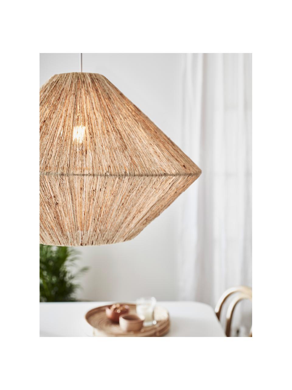 Grote hanglamp Straw van rotan, Lampenkap: rotan, Baldakijn: gecoat metaal, Beige, wit, Ø 60 x H 39 cm