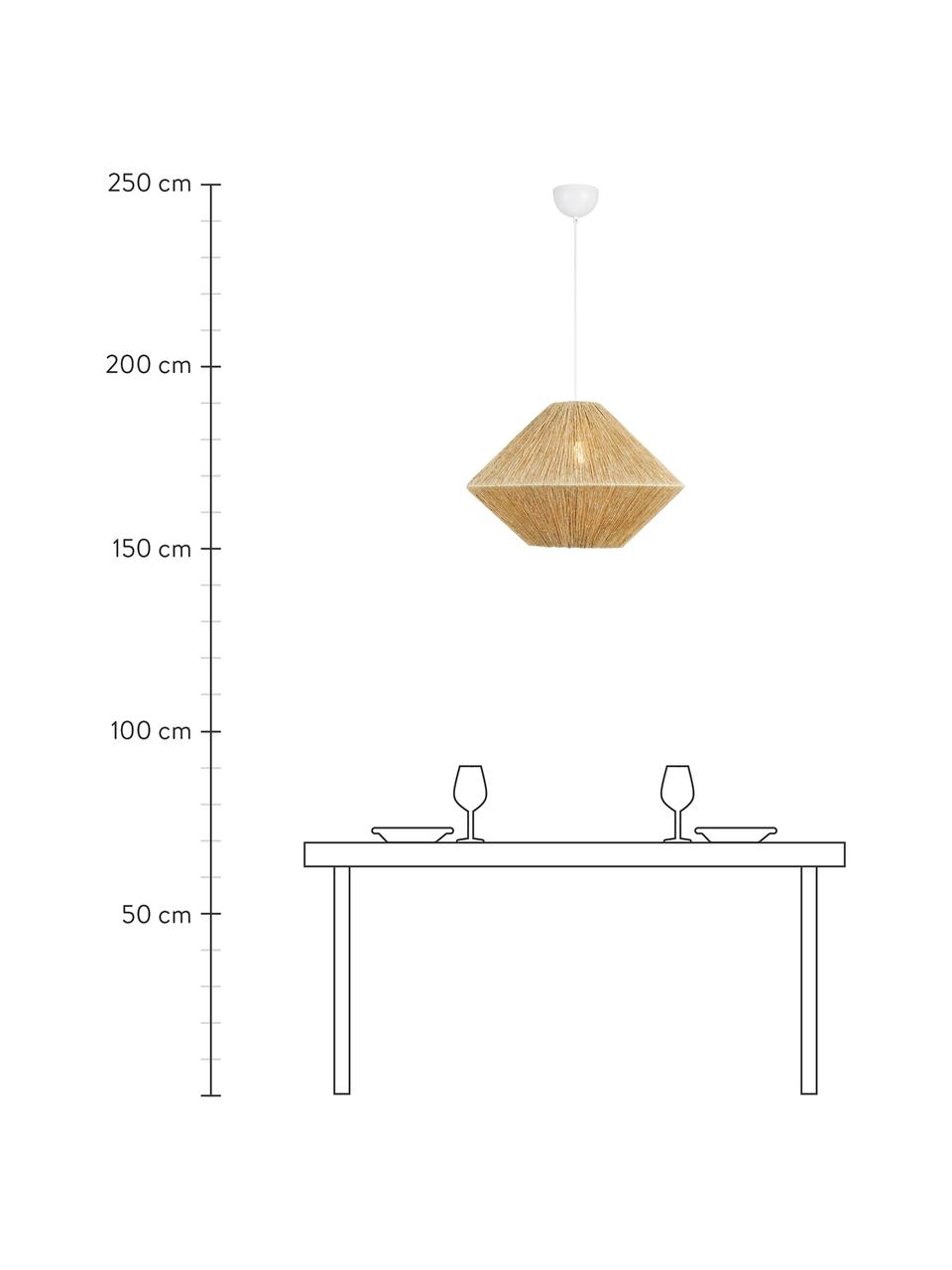 Große Pendelleuchte Straw aus Rattan, Lampenschirm: Rattan, Baldachin: Metall, beschichtet, Beige, Weiß, Ø 60 cm, H 39 cm