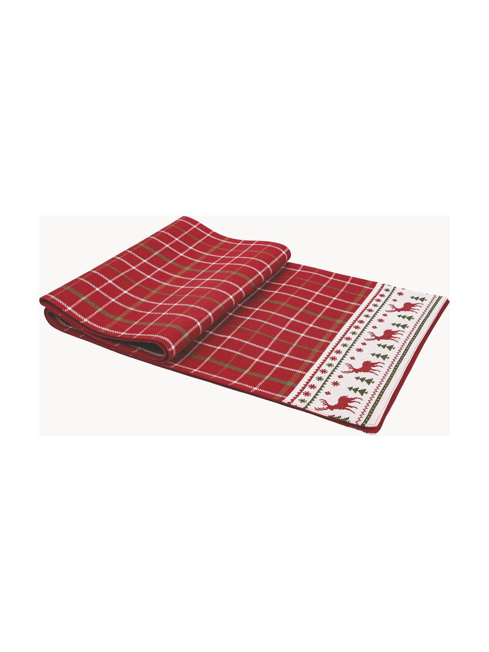Baumwoll-Tischläufer Tartan mit Weihnachtsmuster, 100% Baumwolle, Rot, Mehrfarbig, B 33 x L 178 cm
