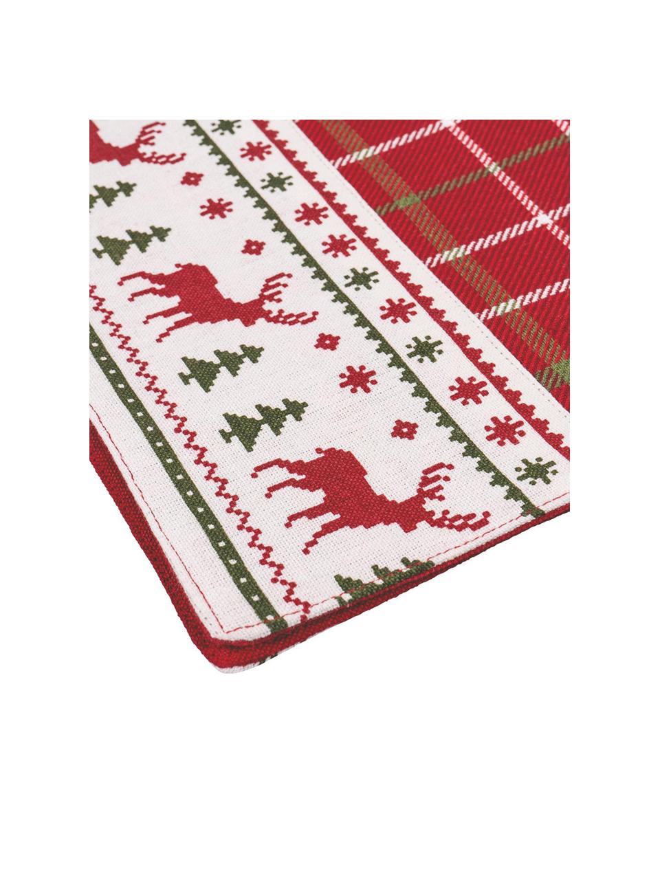 Chemin de table Noël Tartan Reindeer, 100 % coton, Rouge, blanc, couleur dorée, larg. 33 x long. 178 cm