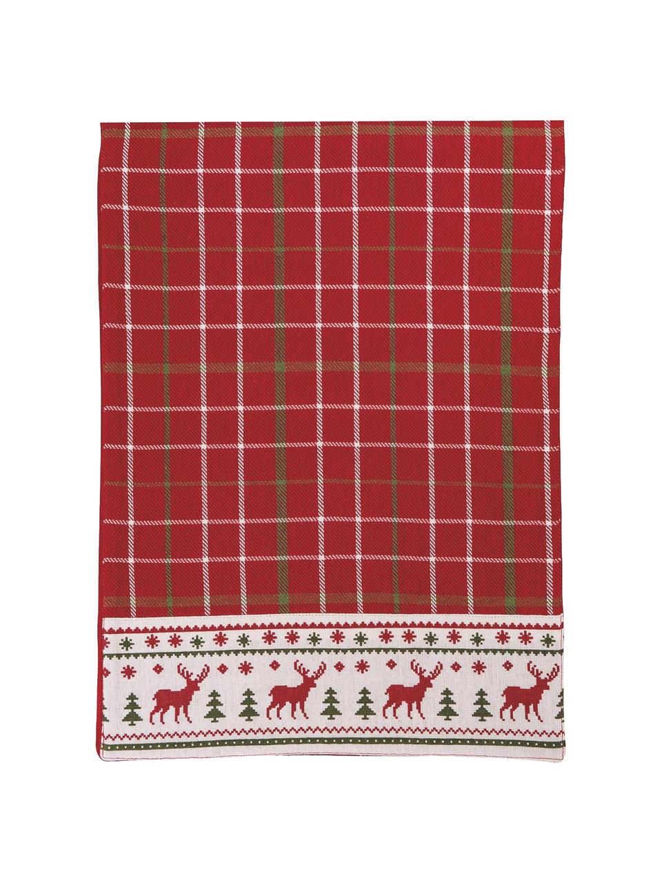 Camino de mesa de algodón Tartan, 100% algodón, Rojo, blanco, dorado, An 33 x L 178 cm