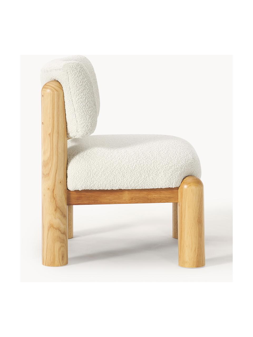 Fauteuil lounge bouclé Dalma, Bouclé blanc, bois clair, larg. 60 x haut. 76 cm