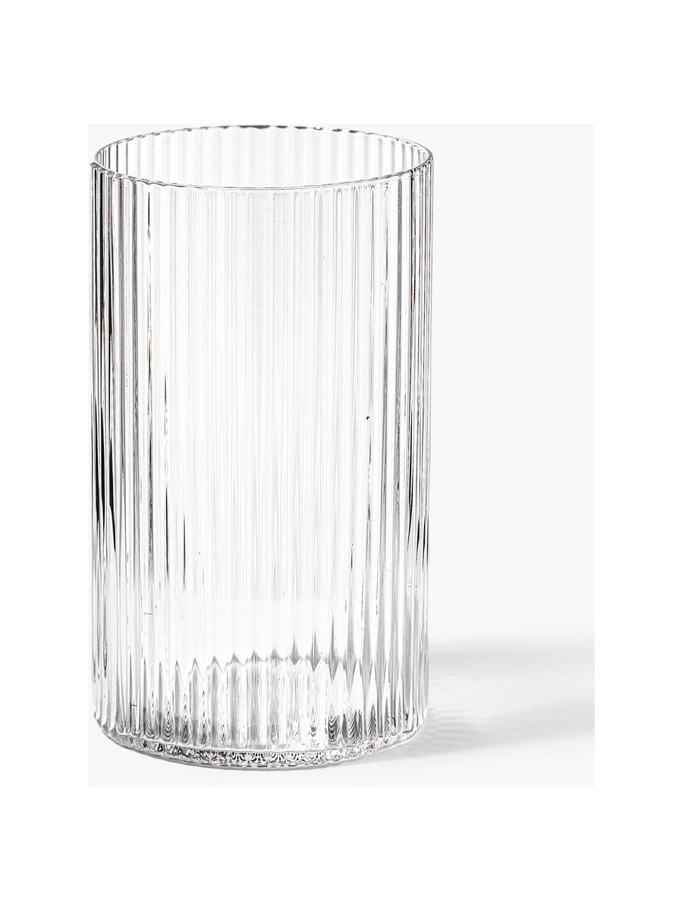 Mundgeblasene Longdrinkgläser Ripple mit Rillenrelief, 4 Stück, Glas, mundgeblasen, Transparent, glänzend, Ø 5 x H 9 cm, 140 ml