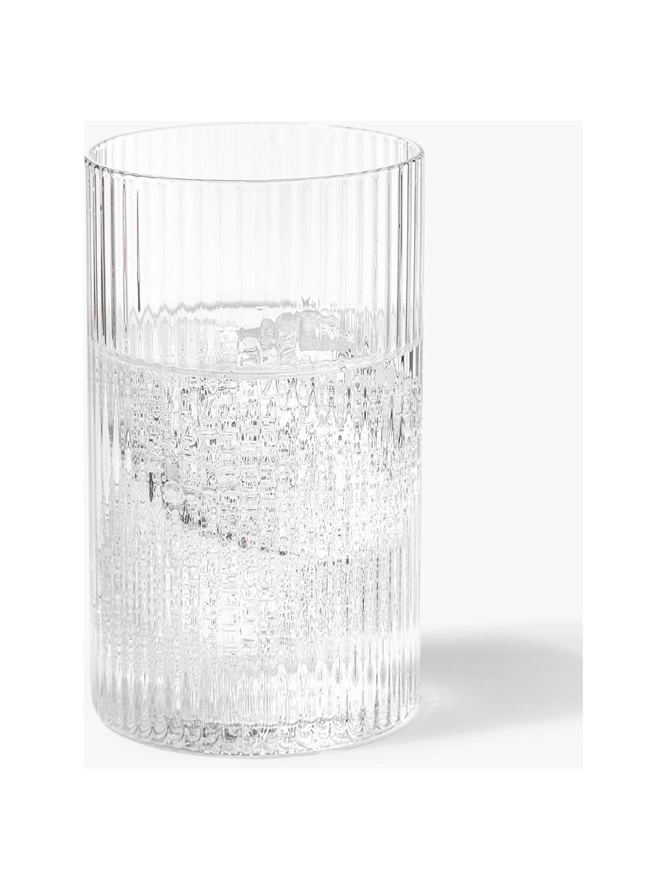 Mundgeblasene Longdrinkgläser Ripple mit Rillenrelief, 4 Stück, Glas, mundgeblasen, Transparent, glänzend, Ø 5 x H 9 cm, 140 ml