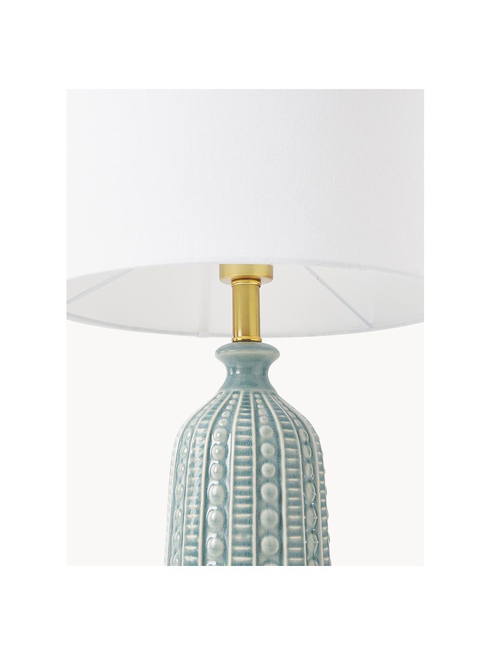 Lampada da tavolo grande in ceramica Nizza, Paralume: tessuto, Base della lampada: ceramica, metallo ottonat, Verde salvia, bianco, Ø 33 x Alt. 60 cm