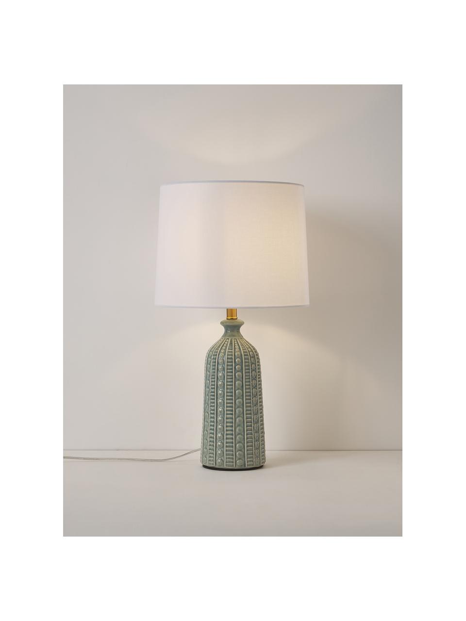 Grande lampe à poser en céramique Nizza, Vert sauge, blanc, Ø 33 x haut. 60 cm