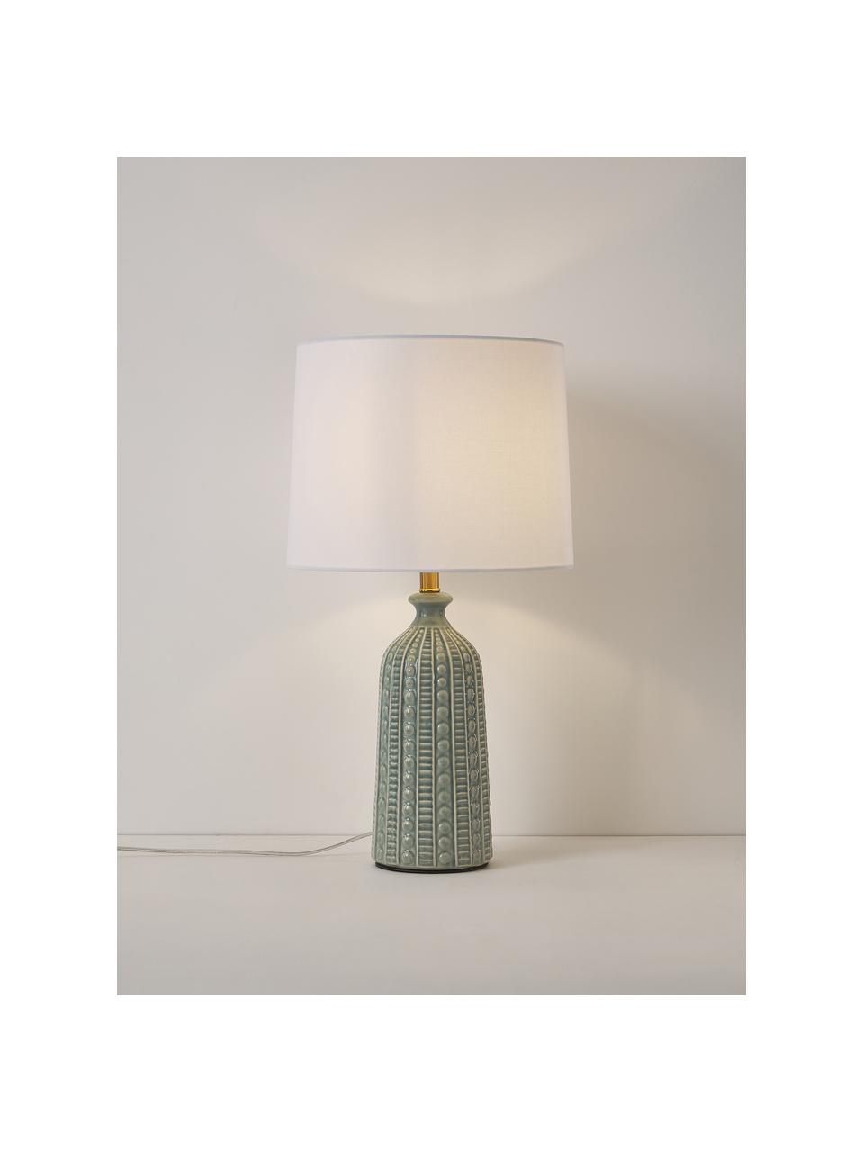 Lampada da tavolo grande in ceramica Nizza, Paralume: tessuto, Base della lampada: ceramica, metallo ottonat, Verde salvia, bianco, Ø 33 x Alt. 60 cm
