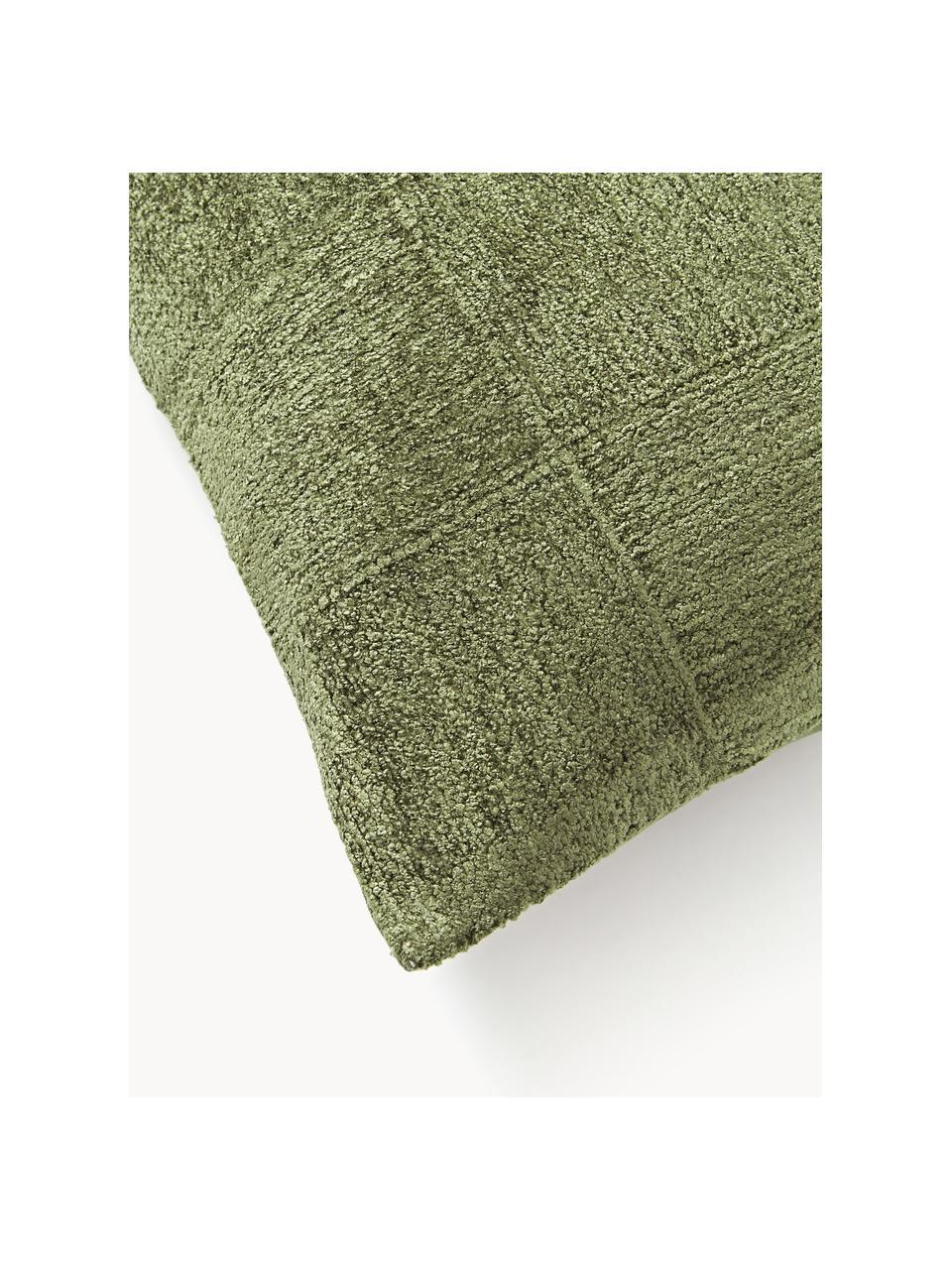 Housse de coussin 50x50 en chenille Keeley, 100 % coton, Vert olive, larg. 50 x long. 50 cm