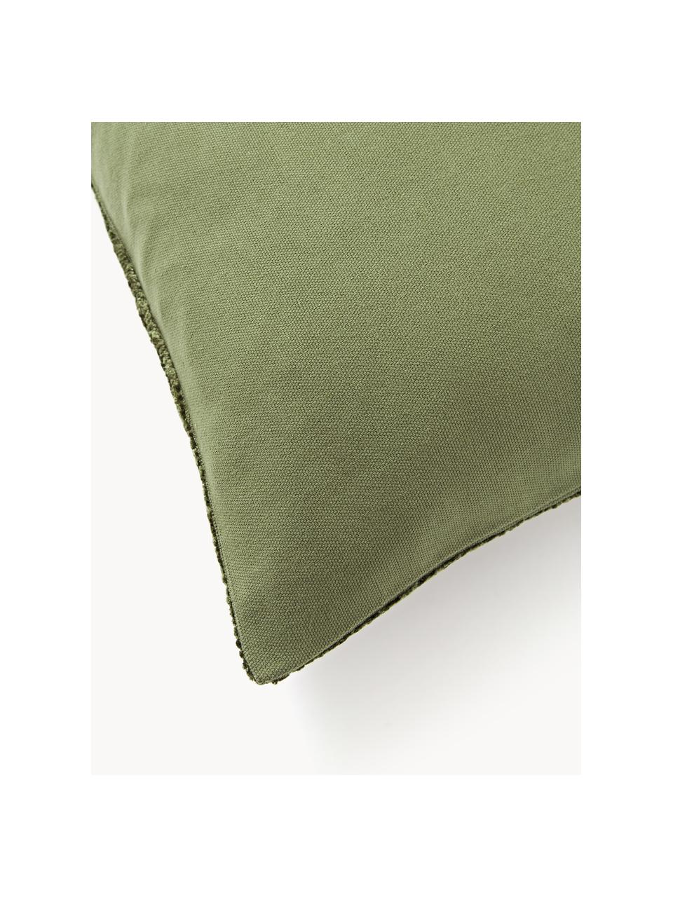 Housse de coussin 50x50 en chenille Keeley, 100 % coton, Vert olive, larg. 50 x long. 50 cm